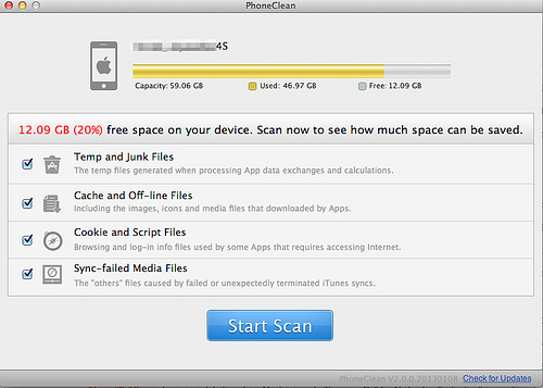 【iPhone】PhoneClean；これはすごい！iPhone内のゴミファイルを掃除してくれるソフトです！（母艦側のソフトです）